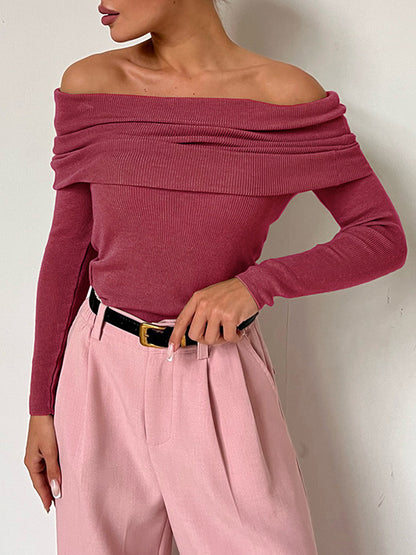 Solid Off Shoulder Slim Sweater