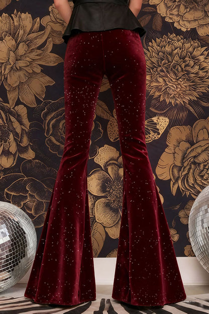 Stylish Velvet High-waisted Draped Casual Flared Pants