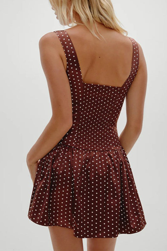 Polka Dot Lace Panel Scoop Neck Wide Strap Fit and Flare Mini Dress