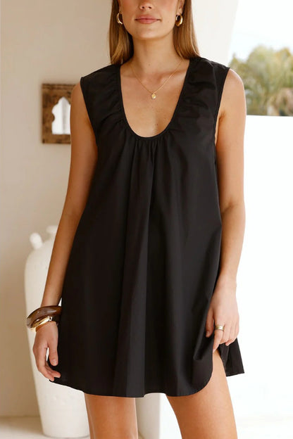 Fashionable Polka Dot Print U-neck Sleeveless Loose Mini Dress