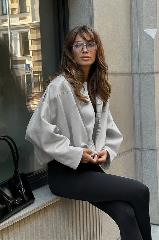 Marled Design Long-Sleeve Collared Short Jacket