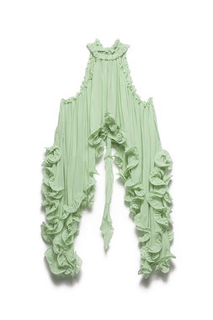 Romantic Drama Chiffon Wavy Ruffles Halter Irregular A-line Top