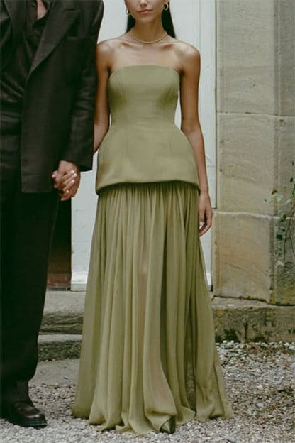 Classic Attendance Structure Strapless Tank and Pleated Tulle High Rise Maxi Skirt Set