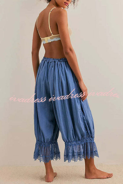 Pastoral Style Elastic Waist Lace Hem Bloomer Pants