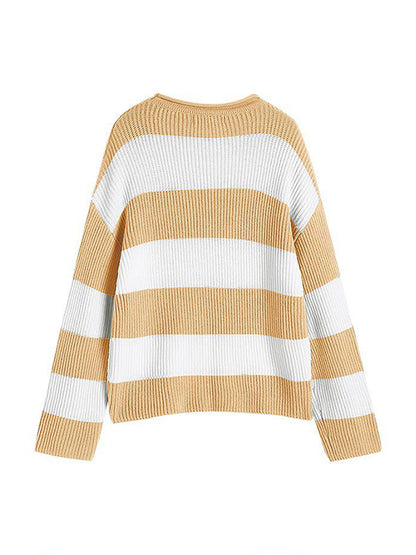 Casual Rib Stripe Baggy Knit Sweater