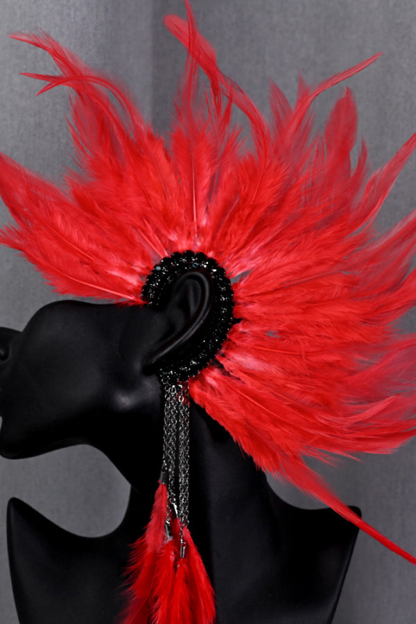 Gorgeous Red Feather Tassel Earrings