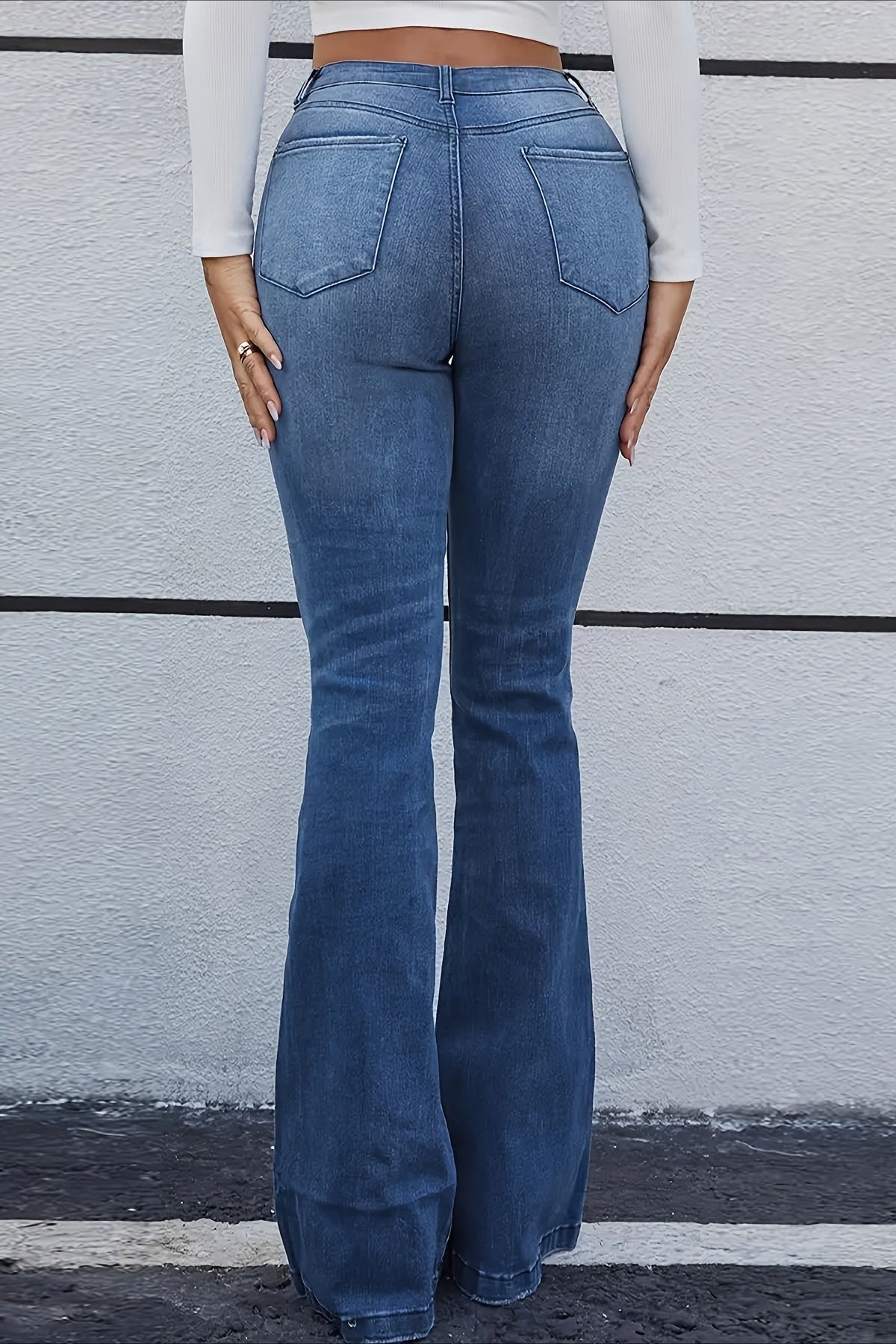 Stylish Distressed Whisker Stretch Mid-Rise Jeans