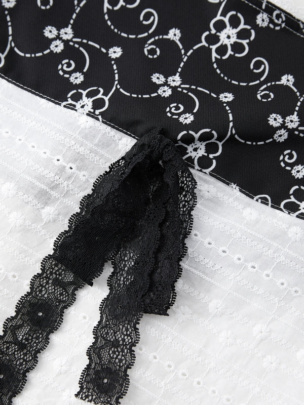 Tie Up Lace Patchwork Bandeau Top