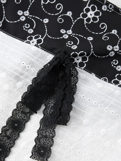 Tie Up Lace Patchwork Bandeau Top