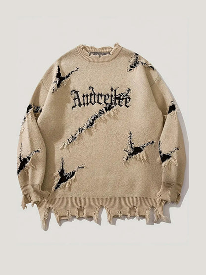 Oversized Sweater With Ripped Letters