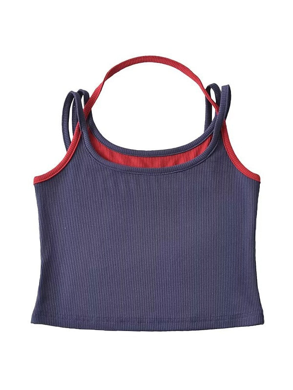 Contrast Color Fake Two Piece Cami Top