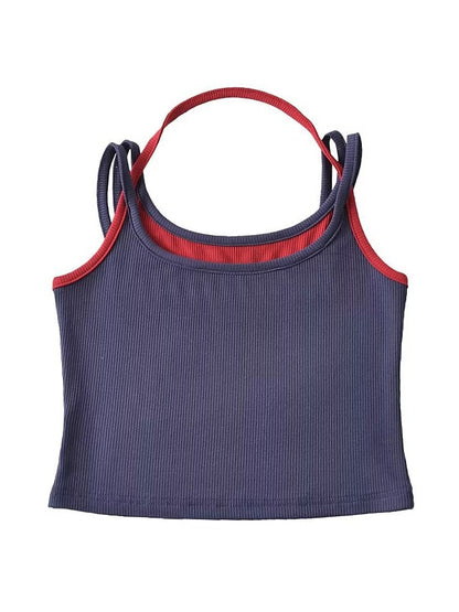 Contrast Color Fake Two Piece Cami Top