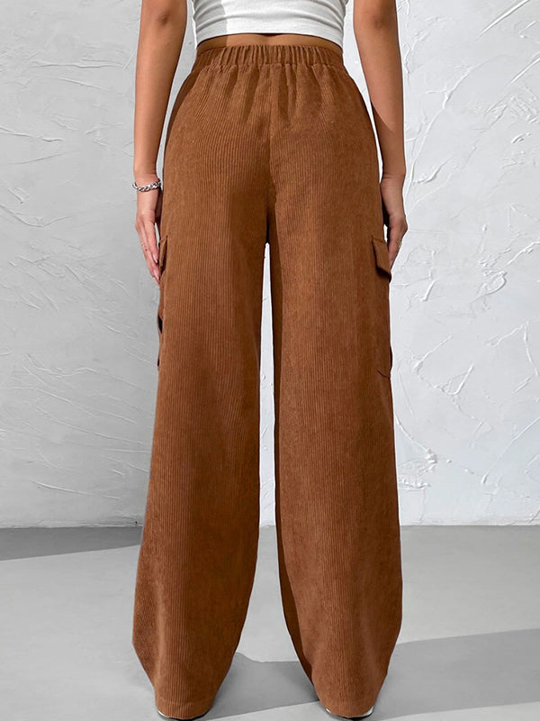 Corduroy Elastic Waist Cargo Wide Leg Pants