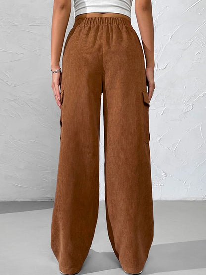 Corduroy Elastic Waist Cargo Wide Leg Pants