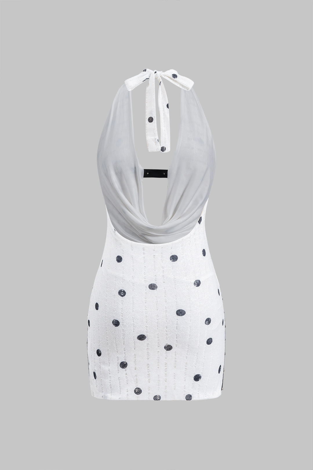 Halter Cowl Neck Polka Dot Quilted Knit Studded Side Panel Bodycon Mini Dress