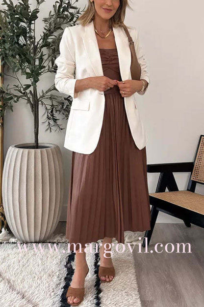 Strapless Pleated Faux Leather Midi Dress(2 Colors Available!)