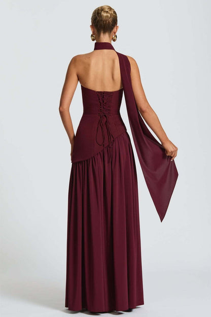 Solid Bustier High Slit Formal Dress