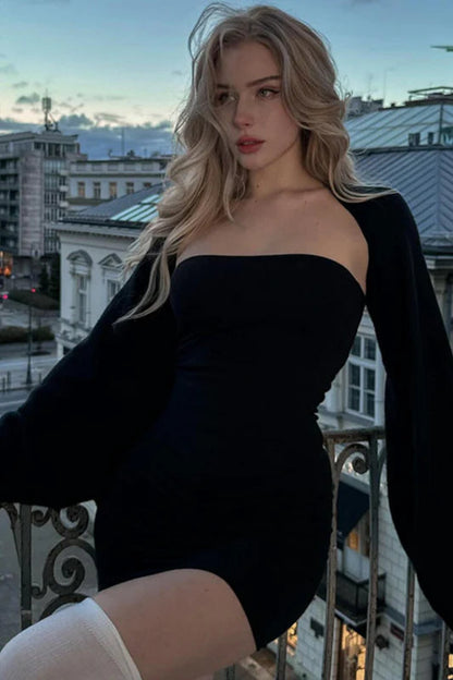 Fuzzy Knit Bustier Dress With Long Sleeve Cardigan Set Party Dress