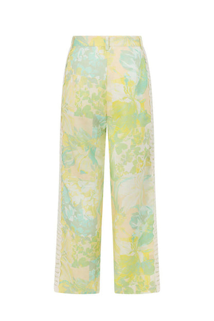 Summer Elegant Printed Curved Crochet Trim Camisole Top and Elastic Waist Casual Pocket Wide-leg Pants Set