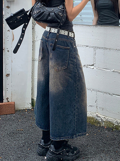 Vintage Distressed Wide Leg Denim Shorts