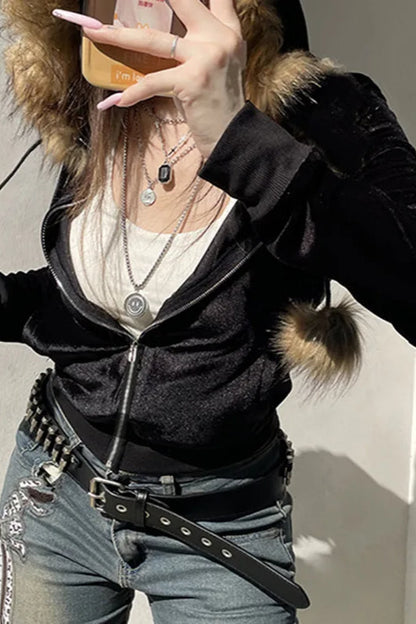 Gothic Velvet Streetwear Hoodie