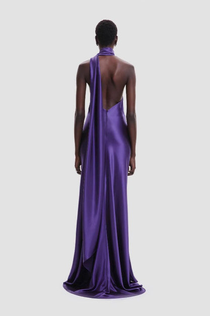 Halter High Waist Ruched Maxi Party Dress