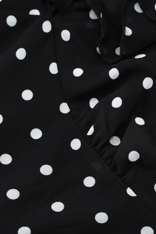 Polka Dot Scoop V-Neck Ruffle Cap Sleeve Bodycon Mini Dress