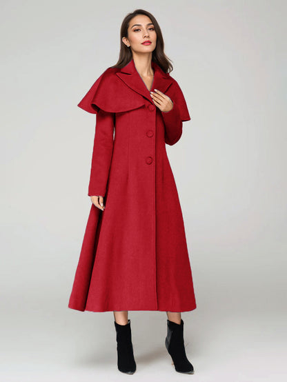 Wool Blend Coat With Cape Classic Lapel Elegant Camel Winter long Outerwear For Women 2026