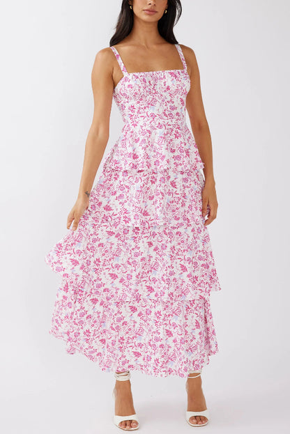 Floral Print Square Neckline Back Tie Casual Holiday Maxi Dress