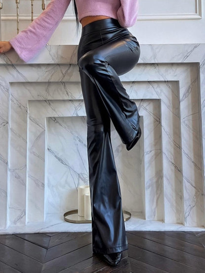 Pu Leather High Rise Flared Leather Pants