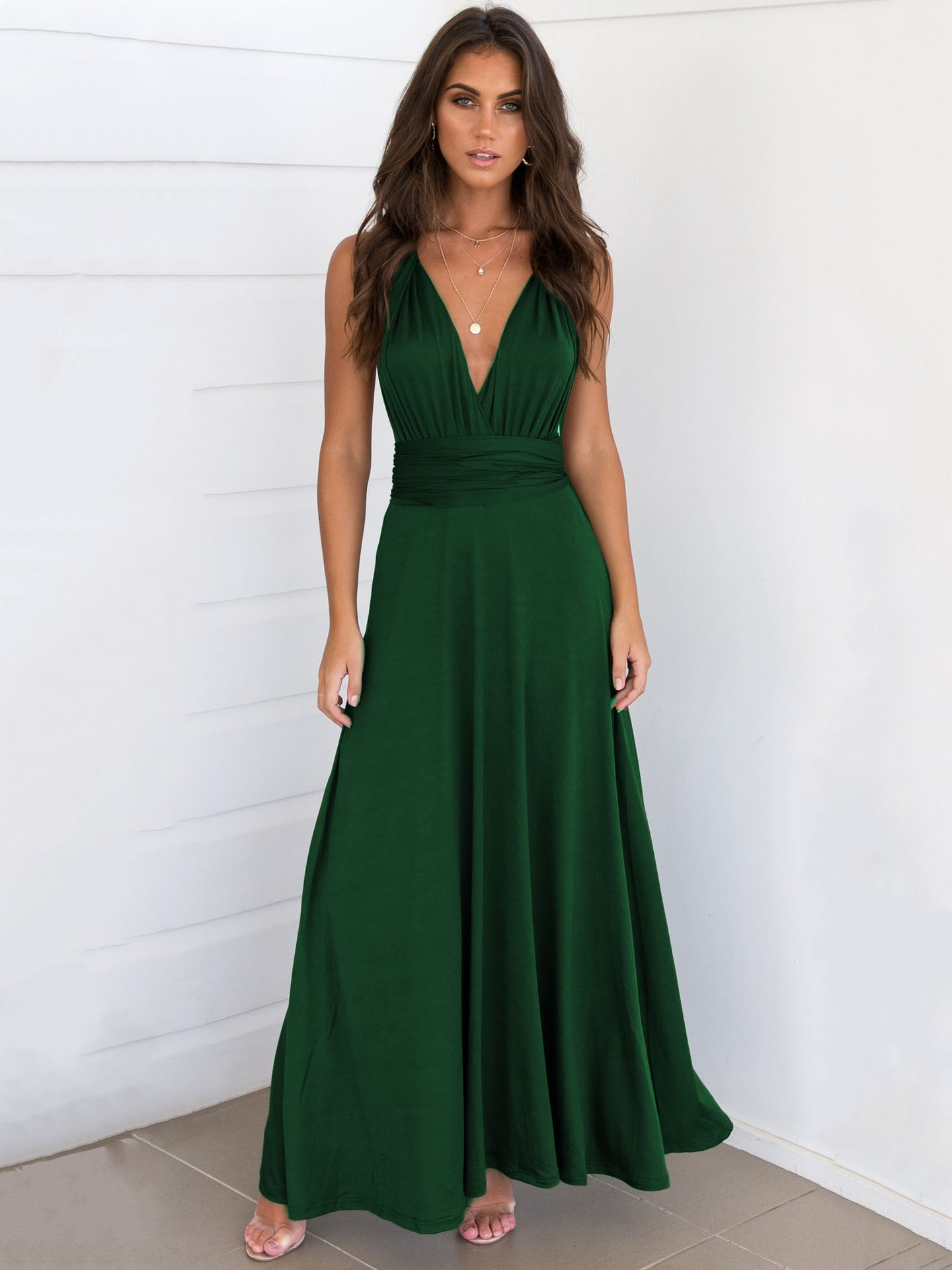Convertible Women Sleeveless Maxi Dress - Multiway Solid Color Backless Gown - Summer Beach Wedding Bridesmaid Dress 2026