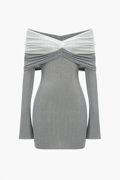 Patchwork Off Shoulder Mini Dress