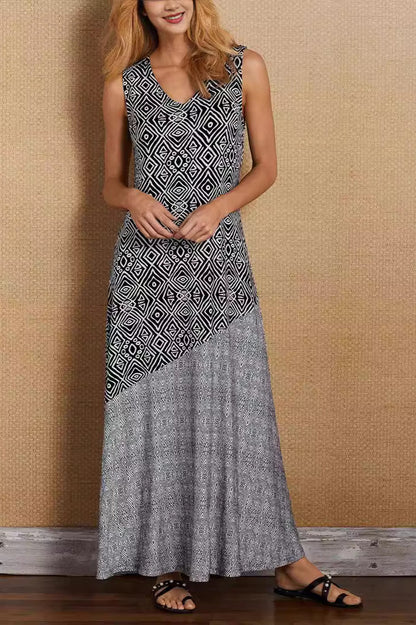 Printed Splicing Boho Vintage Boho Dress