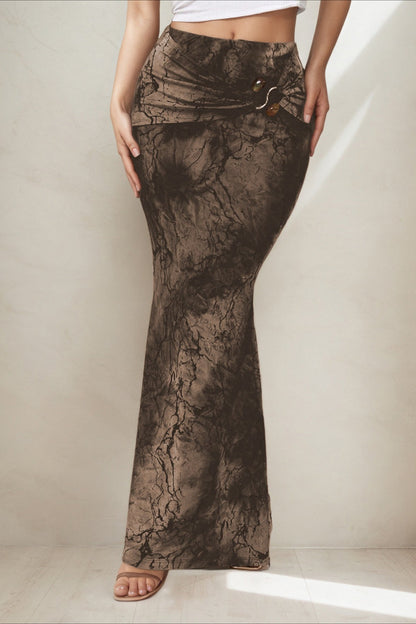 Retro Printed Chic Slim Long Skirt