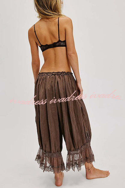 Pastoral Style Elastic Waist Lace Hem Bloomer Pants