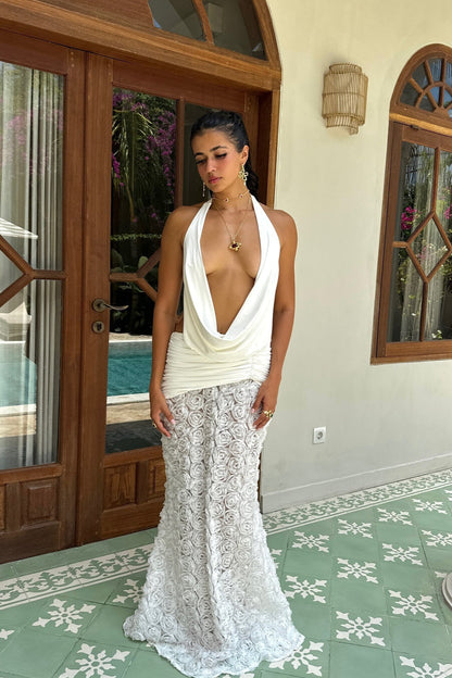 | Floral Ruched Backless Maxi Dress