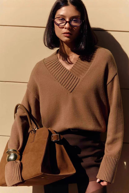 V Neck Flare Sleeve Knit Sweater