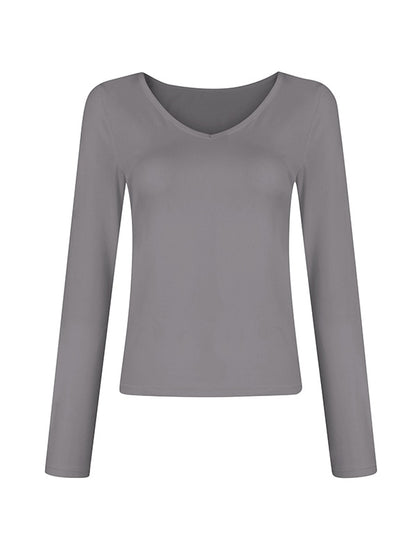 Solid V Neck Slim Long Sleeve Tee