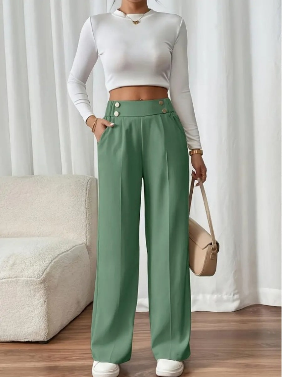 Casual High-waisted  Loose Straight leg Pocket Pants