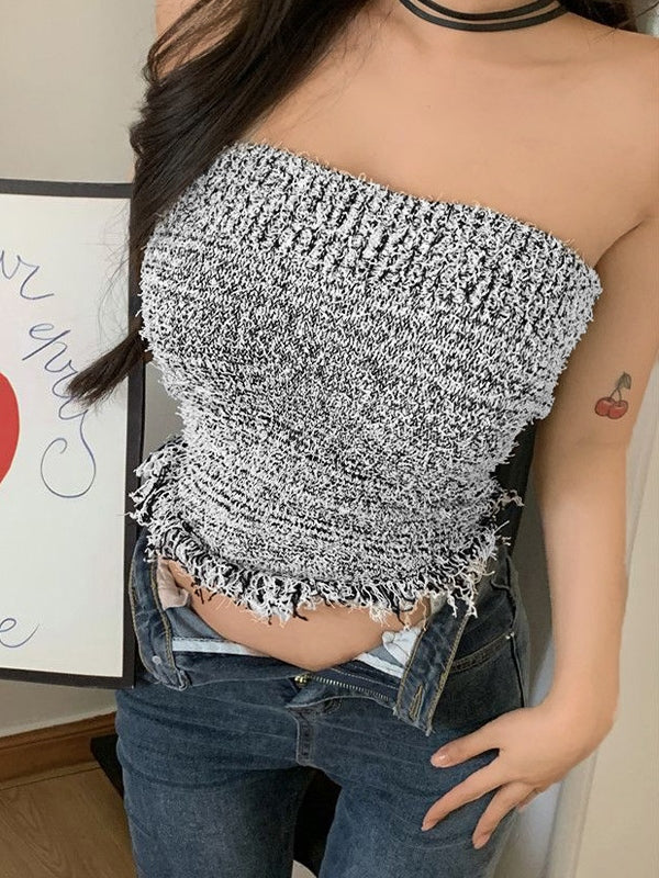 Knit Tassel Slim Short Bandeau Top