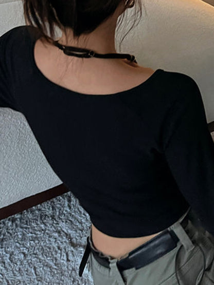 Print Halter Slim Knit Top