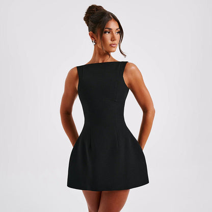 | Black Sleeveless Mini Dress - A-Line Fit