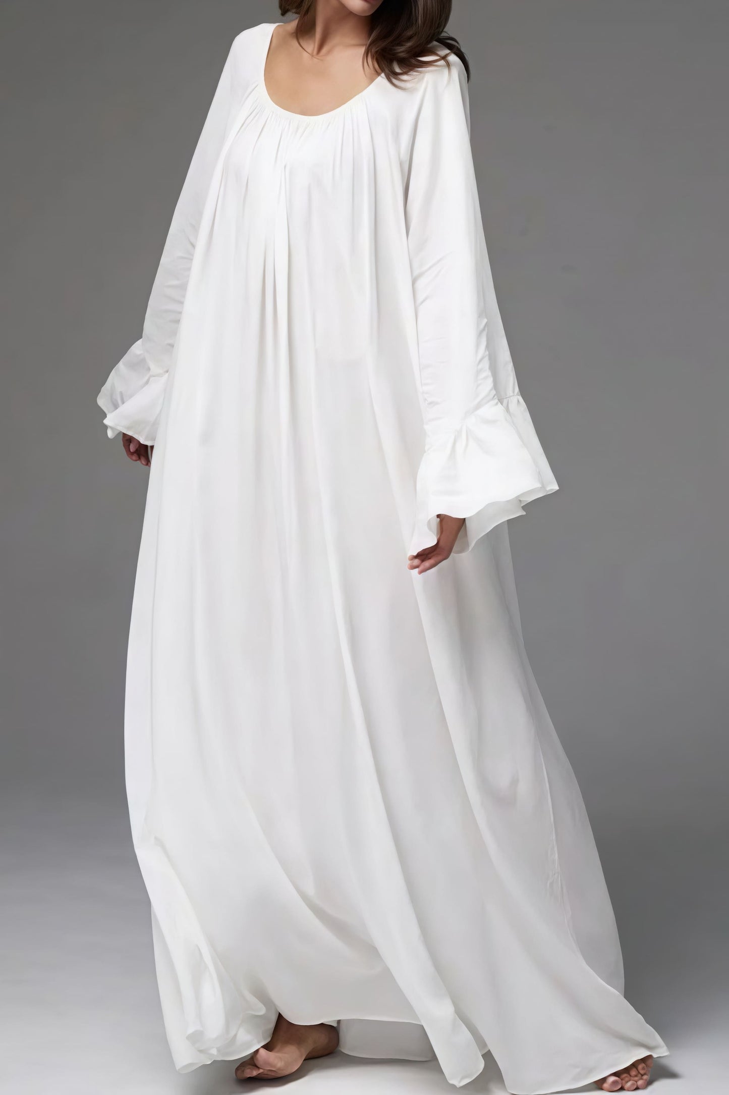 | Solid Loose Slouchy Flared Hem Maxi Dress