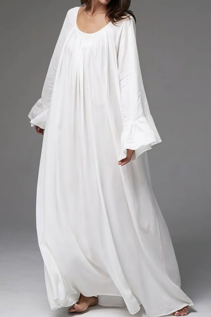| Solid Loose Slouchy Flared Hem Maxi Dress