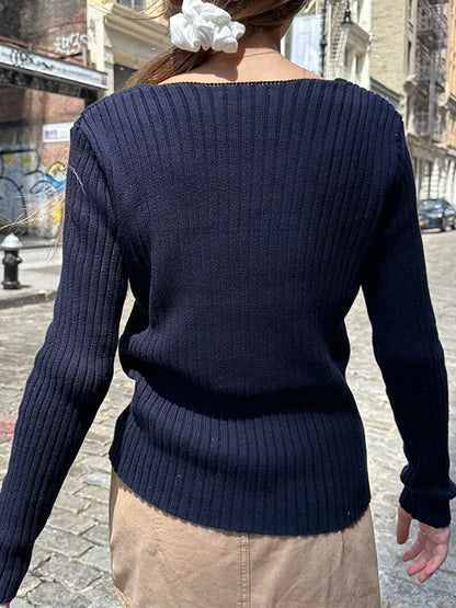 Vintage V Neck Rib Sweater