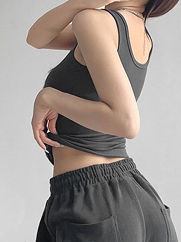 High Elasticity Solid U Neck Slim Tank Top