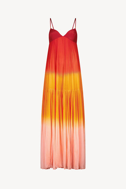 Flowing Like Dawn Chiffon Gradient Print Slip A-line Maxi Dress