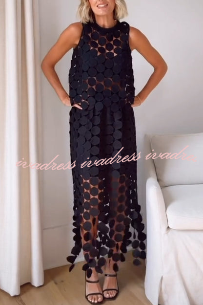 Casie See Through Circle Embroidery Round Neck Sleeveless Tank