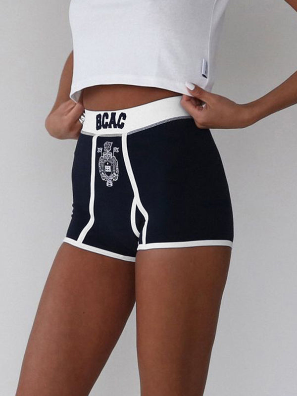 Vintage Print Contrast Splice Shorts