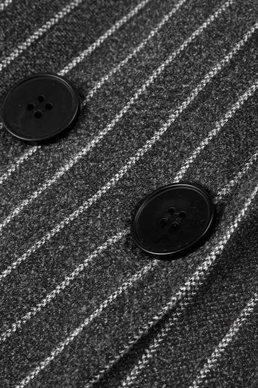 Knit Stripe Wool Blend Casual Overcoat